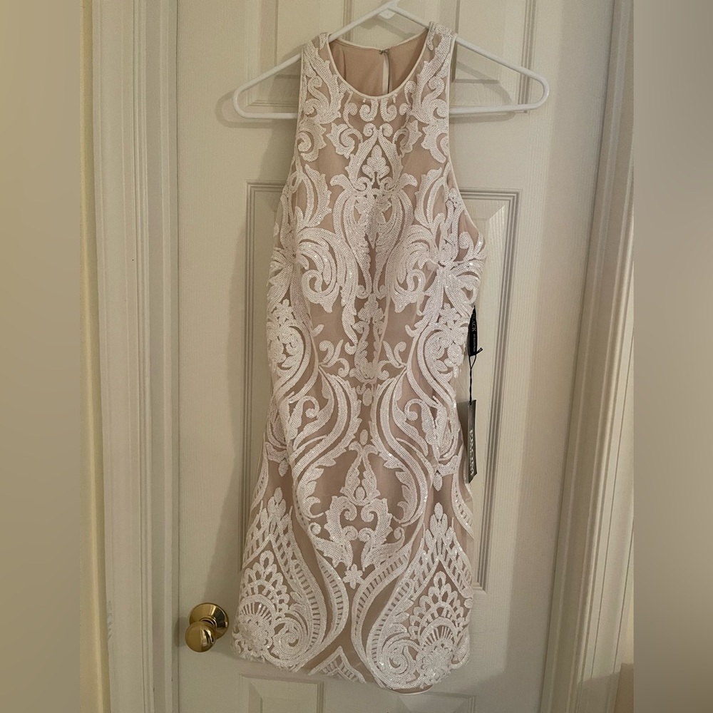 Shimmering white cocktail dress, size 12. NWT